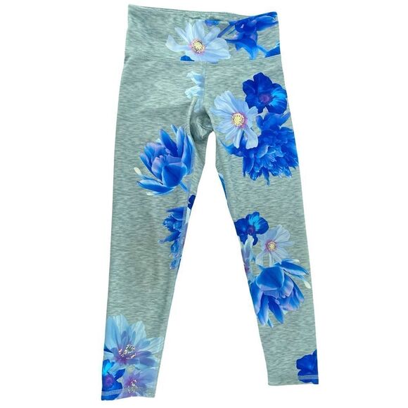 Old Navy Active Go Dry Girls Gray Blue Floral Print Stretchy Leggings Size 6/7 - Picture 1 of 12